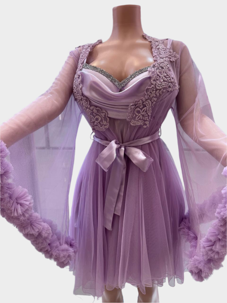 فستان نوم فاخر بلون الموف فاتح - ASTKNAN