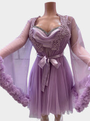 فستان نوم فاخر بلون الموف فاتح - ASTKNAN