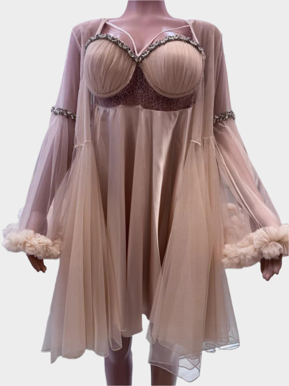 فستان نوم فاخر بلون البيج - ASTKNAN