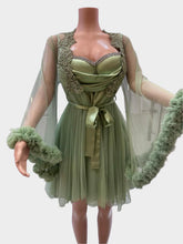 فستان نوم فاخر بلون الزيتي - ASTKNAN