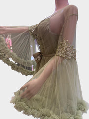 فستان نوم فاخر بلون زيتي - ASTKNAN