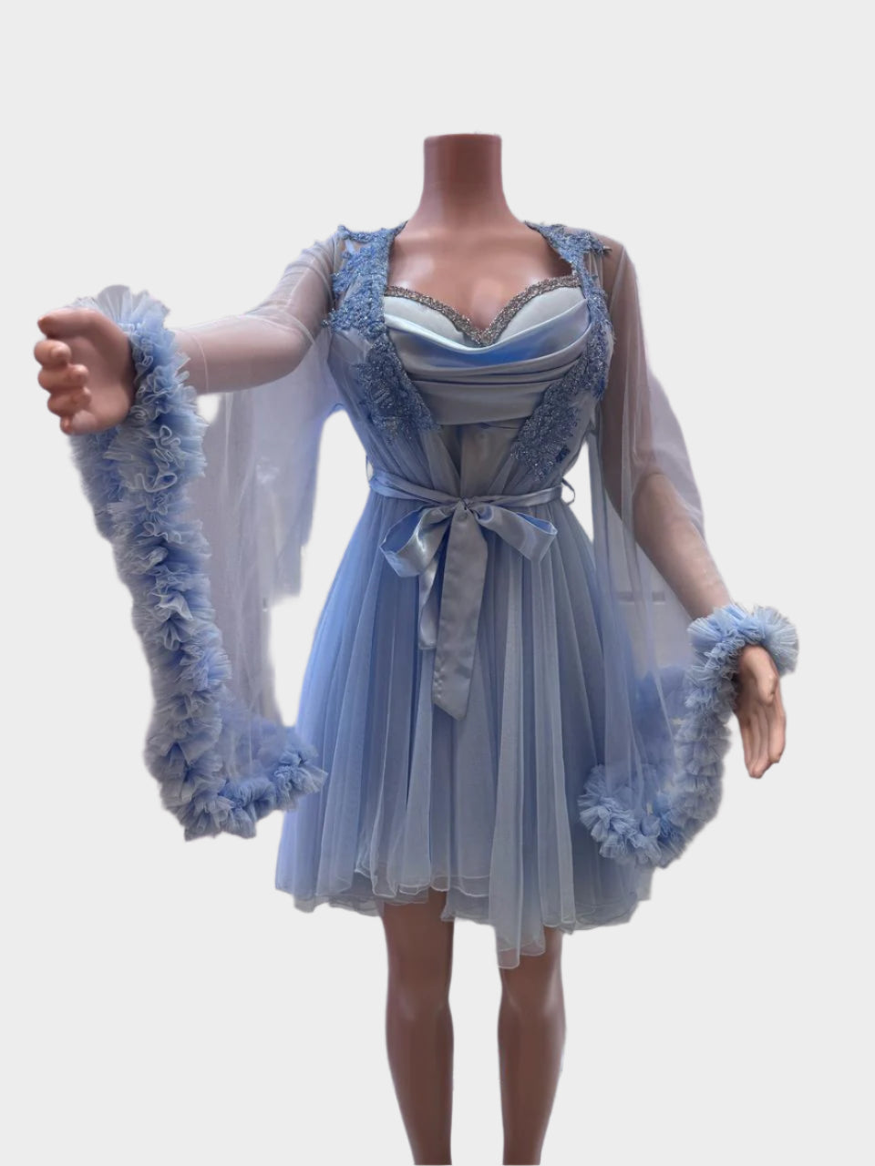 فستان نوم فاخر بلون لبني فاتح - ASTKNAN