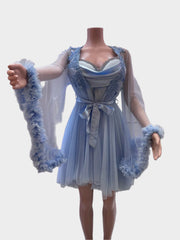 فستان نوم فاخر بلون لبني فاتح - ASTKNAN