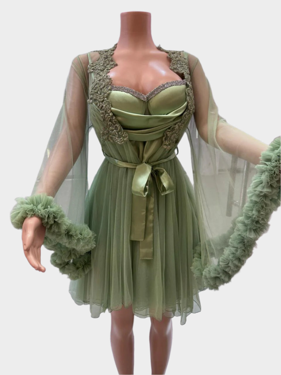 فستان نوم فاخر بلون الزيتي - ASTKNAN