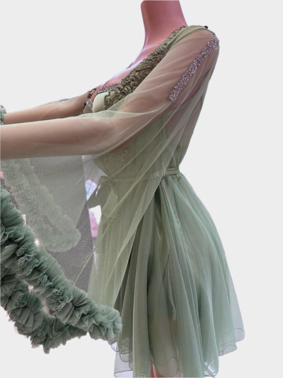 فستان نوم فاخر بلون الزيتي - ASTKNAN