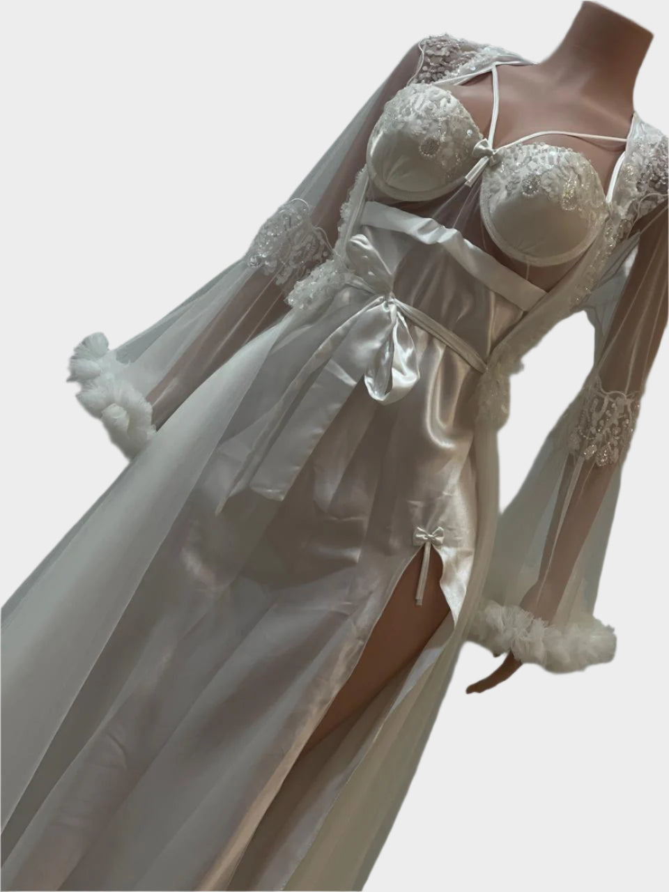 فستان نوم أبيض شيفون - ASTKNAN